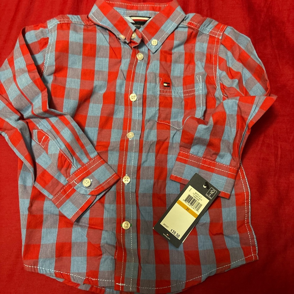 Tommy Hilfiger Kids Plaid Red and Blue Shirt